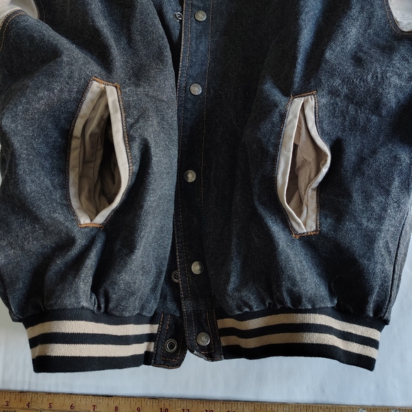 Tri Mountain Varsity Jacket Mens Large Bomber Denim Heavyweight Outdoors Snap - Picture 4 of 15